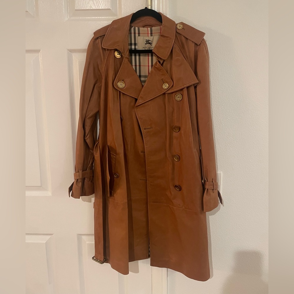 BURBERRY LONDON women's trench coat leather coat jacket brown
